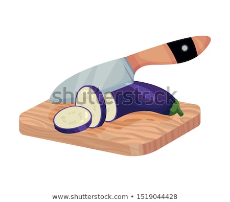 ストックフォト: Eggplant Or Aubergine With Knife On Wooden Chop Board