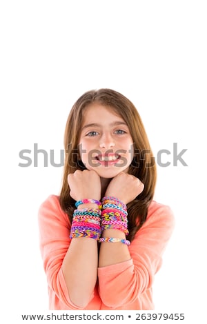 Stockfoto: Loom Rubber Bands Bracelets Blond Kid Girl Smile