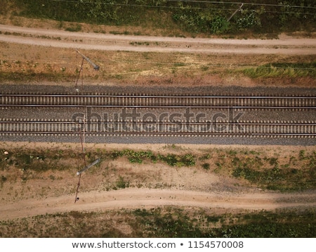 Foto stock: Aerial View Of Railway Track Through Countryside Drone Top View