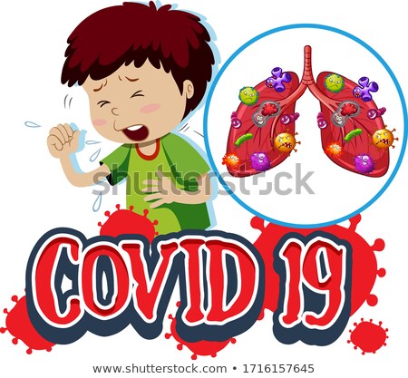 Foto stock: Covid 19 Sign Template With Sick Boy And Bad Lungs