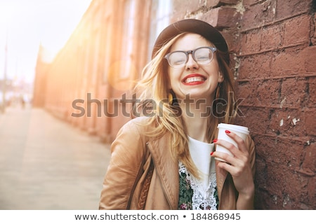 Сток-фото: Hipster Girl Drinking Coffe At Sunset