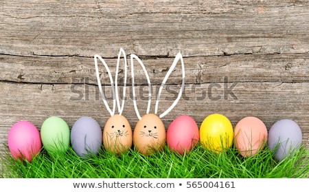 Stock fotó: Close Up Of Colored Easter Eggs And Grass