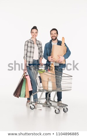 Family Paper Cut With Shopping Cart Stock fotó © Kheat