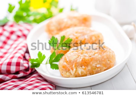 [[stock_photo]]: Raw Uncooked Meat Cutlets With Vegetables Baby Food