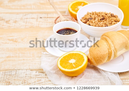 Imagine de stoc: Good Morning Continental Breakfast On Ristic Wooden Background