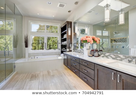 Foto stock: Master Bathroom With Glass Walk In Shower