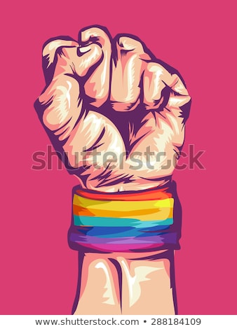 Foto stock: Hands With Gay Pride Rainbow Wristbands