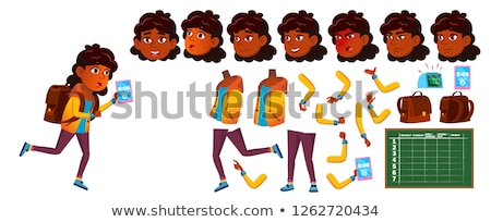 Indian Girl School Kid Vector Primary School Child Animation Creation Set Face Emotions Gestures ストックフォト © pikepicture