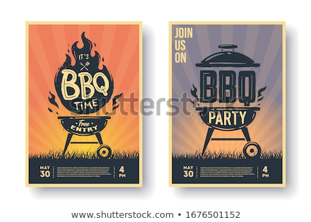Foto stock: Bbq Grill Party Time Posters Vector Illustration
