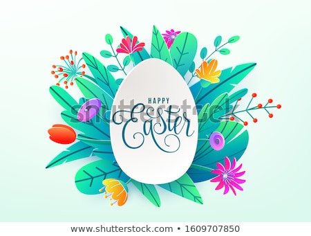 Сток-фото: Happy Easter Card Template With Blue And Yellow Eggs
