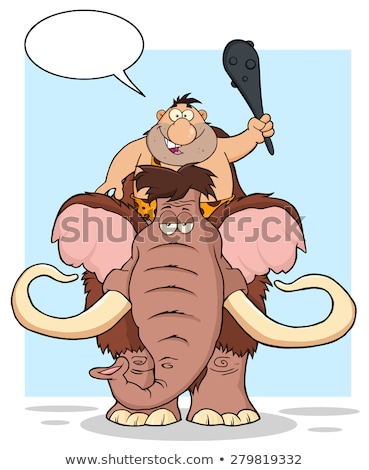ストックフォト: Funny Caveman Over Mammoth