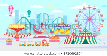 Сток-фото: Ferris Wheel And Roller Coaster Attraction Vector