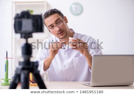 Stok fotoğraf: Young Male Doctor Stomatologist With Dentures