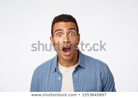 Stockfoto: Omg No Way Impressed Shocked Handsome Questioned Guy In Blue Shirt Over T Shirt Drop Jaw Astonish