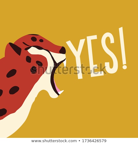 Stok fotoğraf: Cute Exotic Wild Big Cat Cheetah Roaring On Mustard Background With Hand Lettering Message Yes Flat