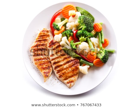 Stock photo: Isolated Plate Of Grilled Meat And Vegetables