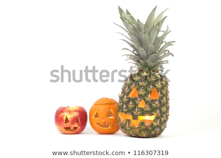 Foto stock: Jack O Lanterns Made Out Of Fruit And Vegetables