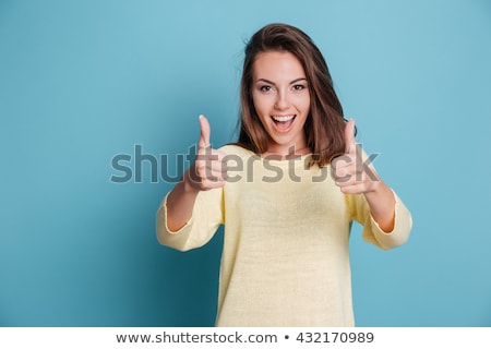 Stockfoto: Ooie · Vrouw · Met · Omhoog · Duimen