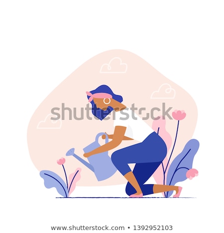 Stok fotoğraf: Farmer Woman Watering Plants Vector Illustration