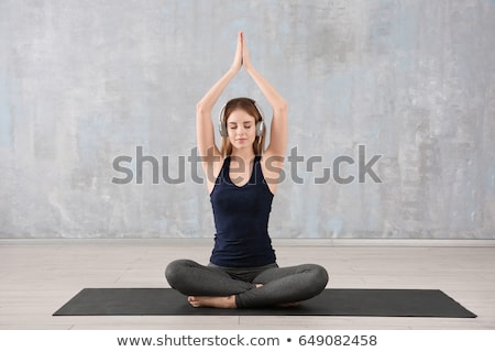 Сток-фото: Image Of Caucasian Woman In Sportswear Listening To Music With Headphones