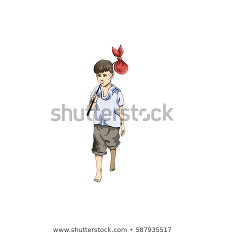 ストックフォト: Boy In Everyday Walking Up Hilll Pose On White Background