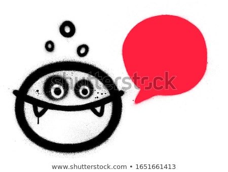 Stock fotó: Graffiti Smiling Monster Icon Sprayed In Black Over White