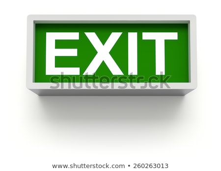 Stok fotoğraf: Green Exit Sign On White Wall 3d