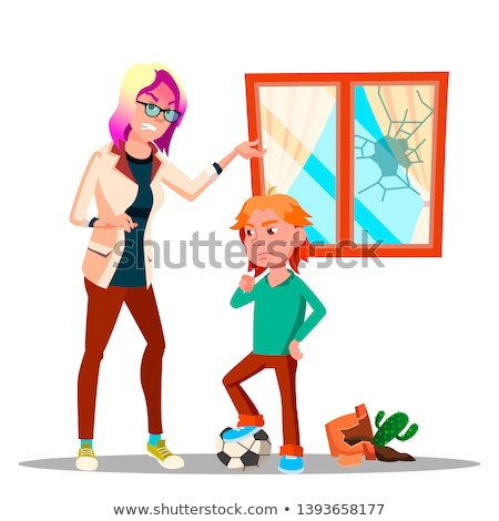 Stok fotoğraf: Angry Character Woman Yelling At Schoolboy Vector