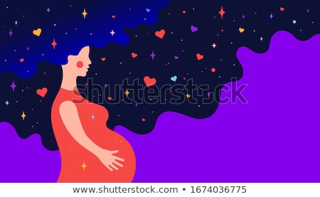 Stock foto: Modern Flat Character Pregnant Woman With Dream Universe