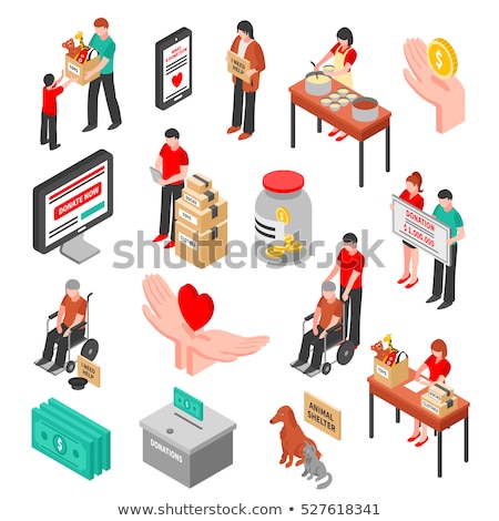 Сток-фото: Volunteers Support Money Isometric Icon Vector Illustration