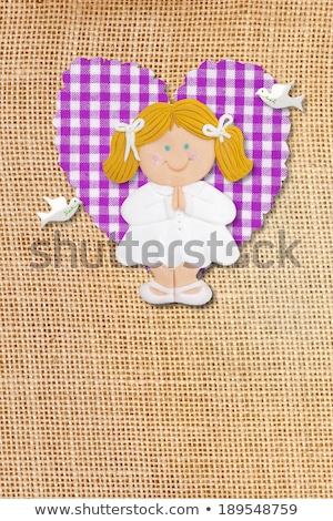 [[stock_photo]]: First Holy Communion Invitation Card Rustic Style Funny Blond Girl