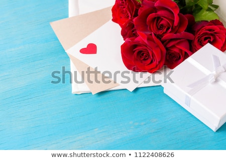 Stockfoto: Vintage Postcard For Congratulation With Roses And Gifts