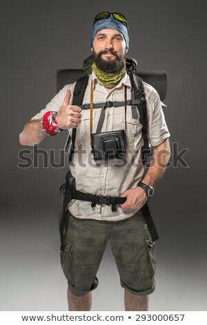 Foto d'archivio: Portrait Of A Smiling Male Fully Equipped Tourist