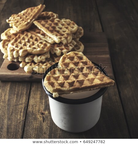 Stok fotoğraf: Heart Shaped Homemade Waffle On Wooden Desk