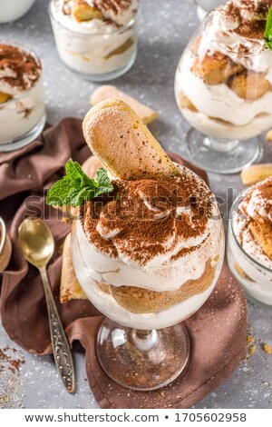 Stockfoto: Tiramisu Traditional Italian Dessert In Glass On A Grey Stone Background