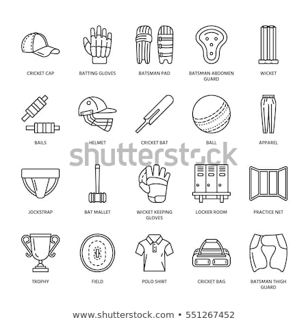 Stockfoto: Vector Line Icons Of Cricket Sport Game Ball Bat Wicket Helmet Batsman Gloves Linear Signs Set