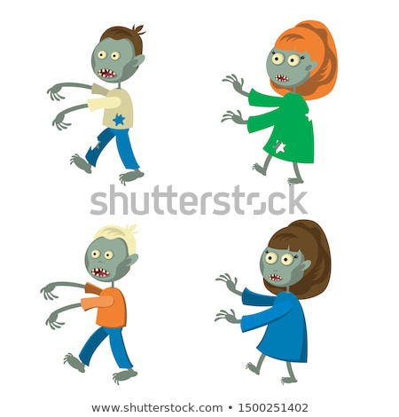 ストックフォト: Scary Zombie Woman Character Walking Flat Vector