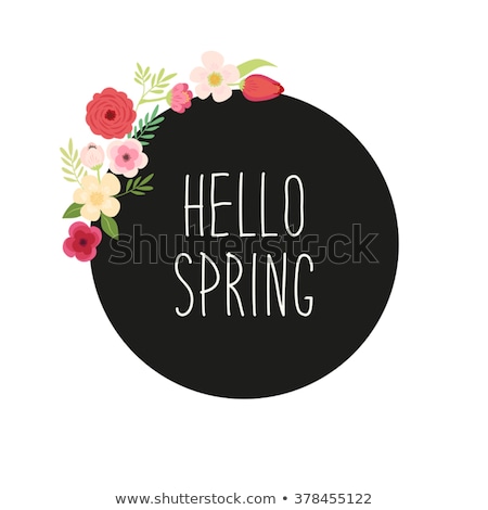 Foto stock: Words Hello Spring With Leaves Wreath
