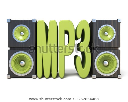 Foto stock: Loudspeaker With Green Mp3 Text 3d