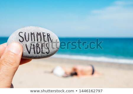 Zdjęcia stock: Text Summer Vibes In A Stone On The Beach