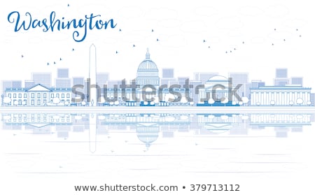 Foto stock: Outline Washington Dc Skyline With Blue Buildings And Copy Space