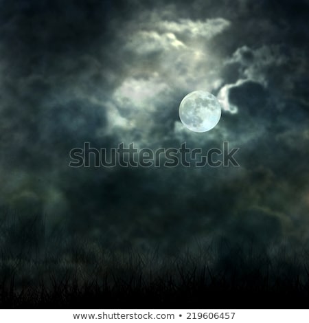 Foto stock: Mystical Moonlight Flowing From The Dark Sky To The Ground