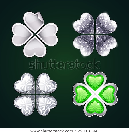 Foto stock: Vector Silver Four Leaf Clovers Set3