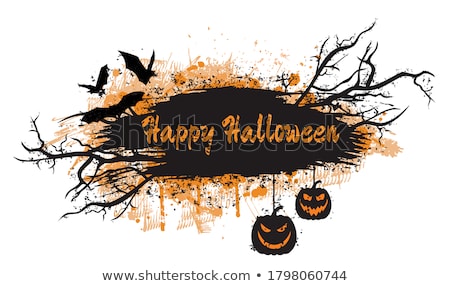 Stock photo: Happy Halloween Holiday Logotype Pumpkins And Bats Spray Paint
