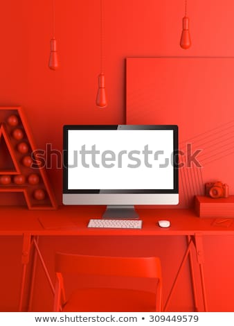 Stockfoto: Abstract Red Modern Workspace 3d Rendering