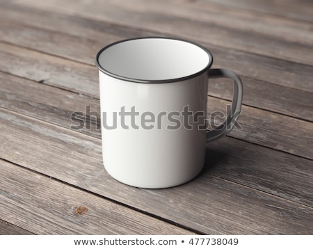 [[stock_photo]]: White Enamel Mug On Wooden Floor 3d Rendering