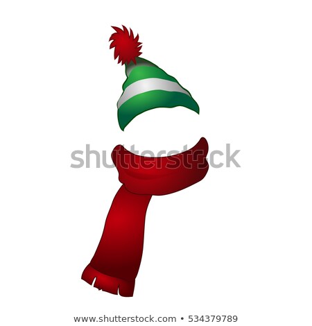 Set Of Cartoon Striped Winter Cap With Pompon And Scarf Nobody Isolated On White Background Vector Foto stock © lady-luck