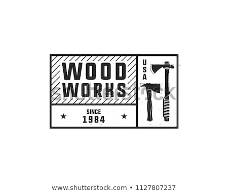 Stok fotoğraf: Vintage Hand Drawn Woodworks Tag Logo And Emblem Carpentry Service Label Patch Typography Lumberj