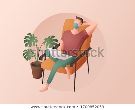 Foto stock: Office Work Poster Man Resting At Workplace Vector