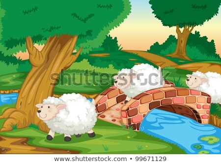 Stockfoto: Three Scenes Of Farm Animals By River